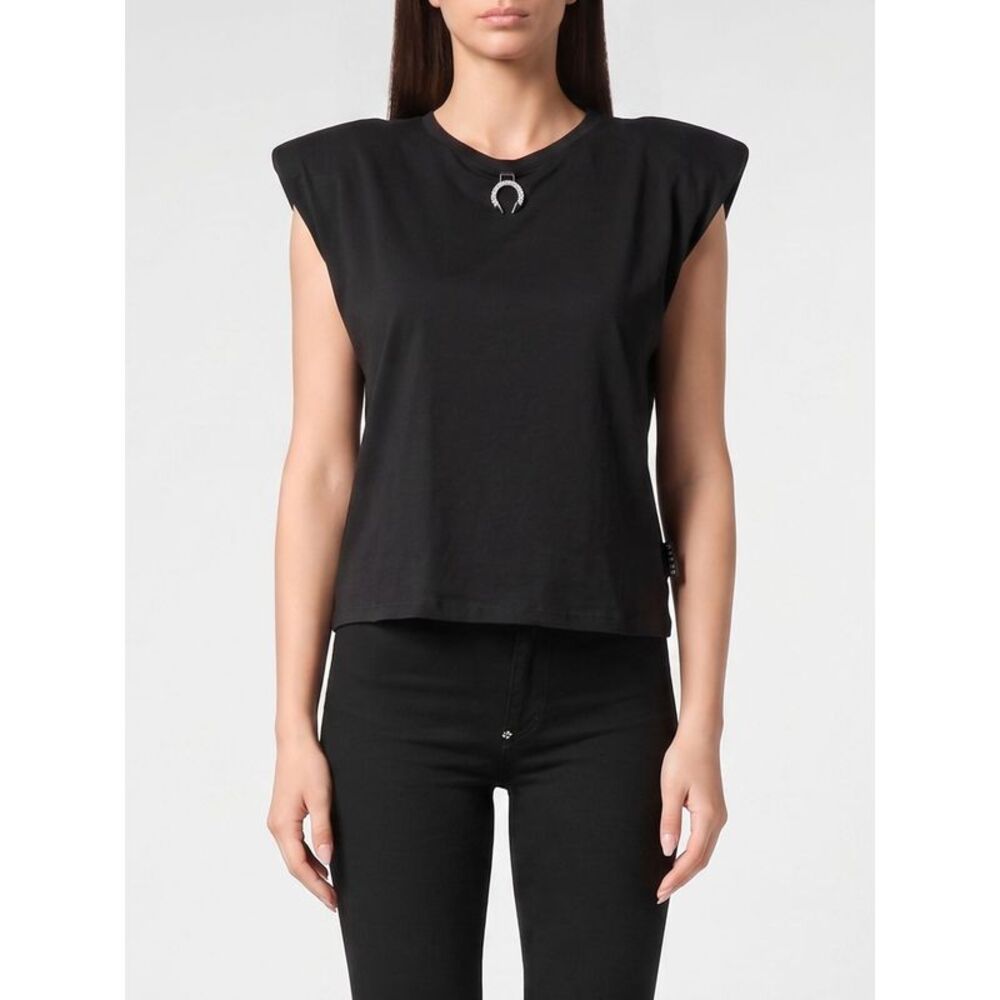 Philipp Plein Jersey Tank Top With Crew Neck And Padded Shoulders